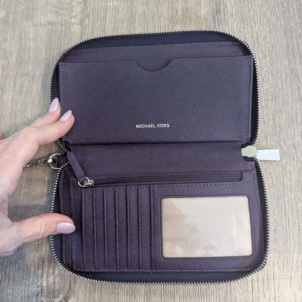 Michael Kors Dark Purple Leather Wallet Wristlet